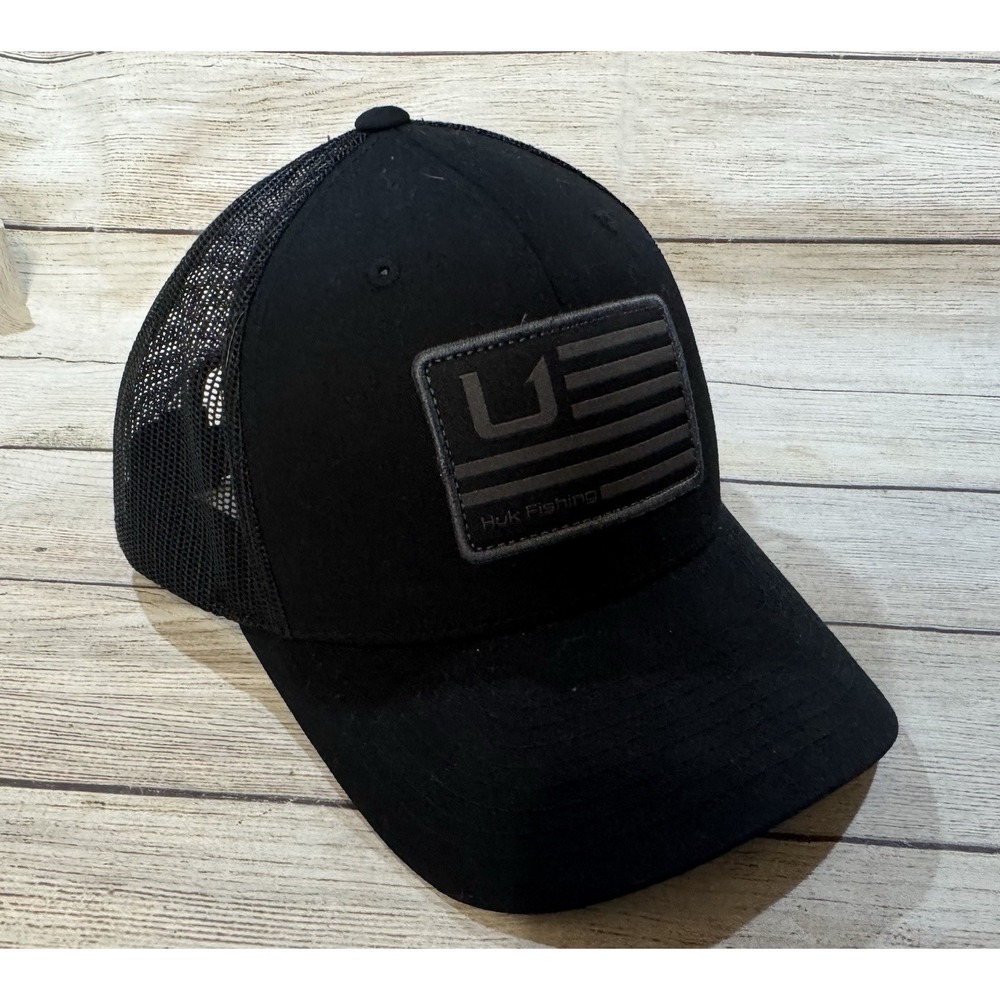 HUK The Classics Snapback Fishing Hat Black Mesh EXCELLENT TubH1